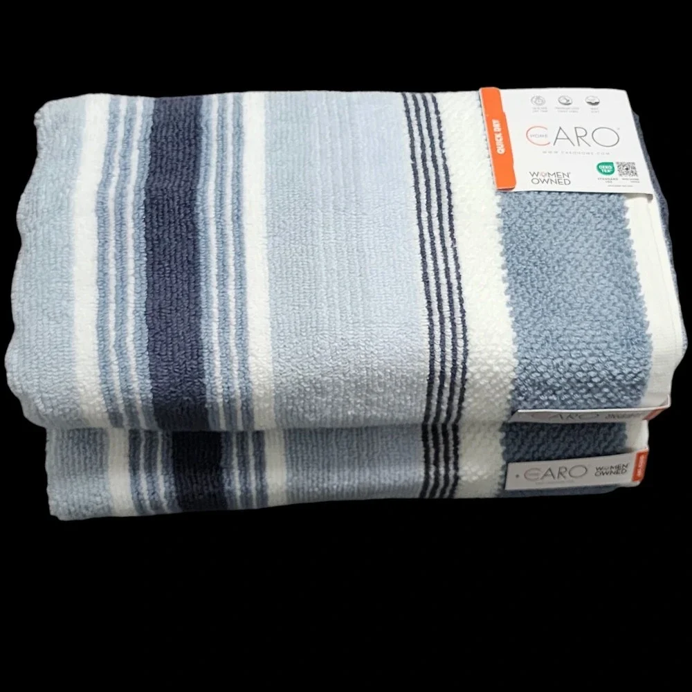 Caro Home 8pc Striped Soft Cotton Towel Set Blue And White 2 Bath 2 Hand 4 Tip